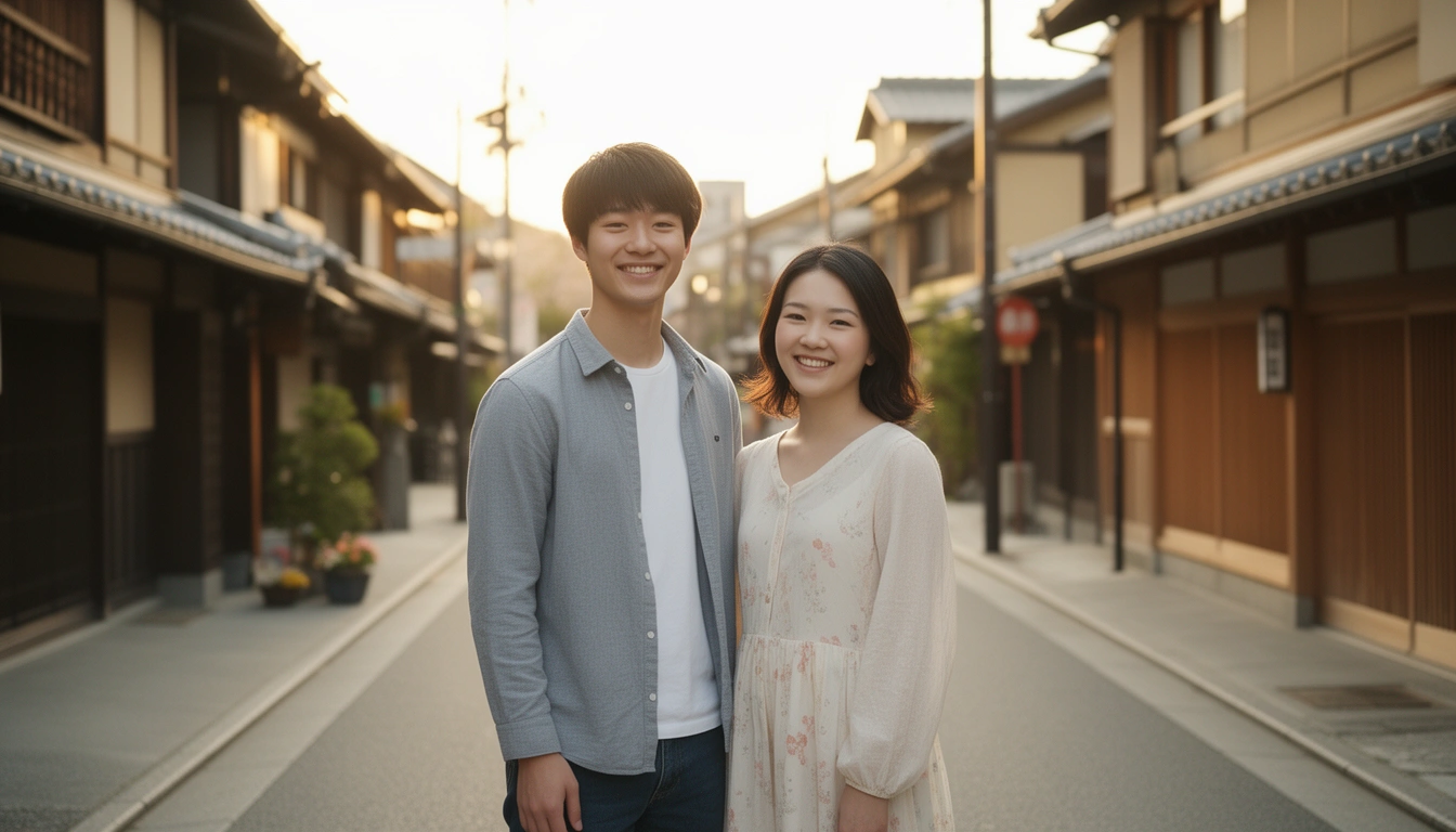 Japanese couple representing unisex and last names starting with A in Japan