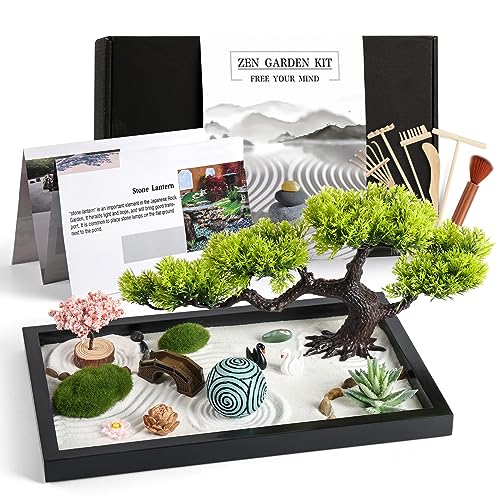 Thaibear premium zen garden kit with black wooden tray and 20 Japanese accessories