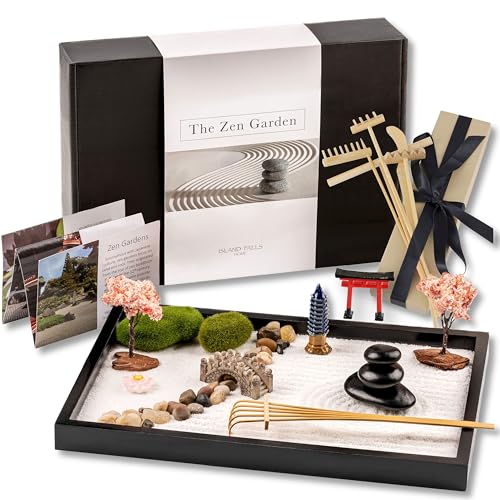 Island Falls Home Zen Garden Kit with pagoda, cherry blossoms, and six rakes