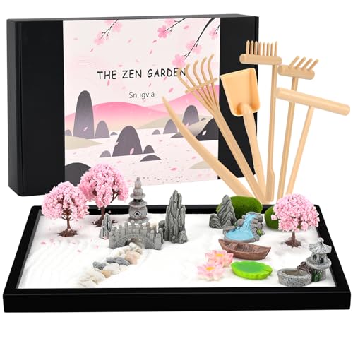 Snugvia zen garden kit 12x8 inch black tray with 20 accessories and five rakes