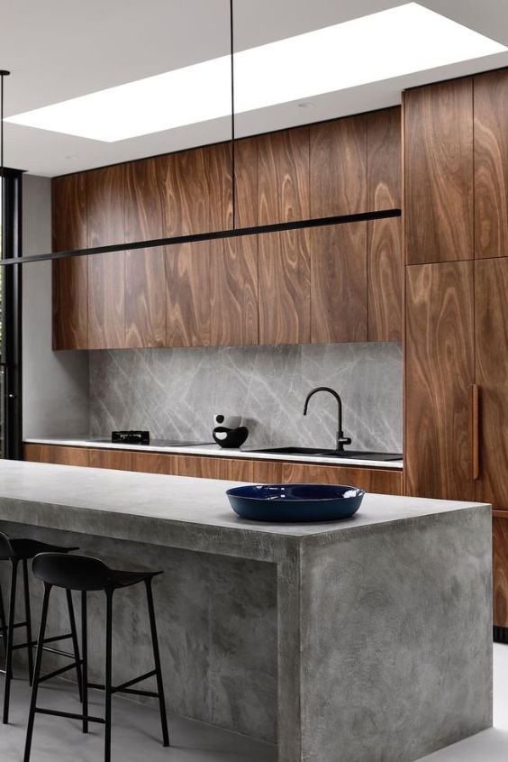 Honed concrete countertop in a serene zen kitchen design