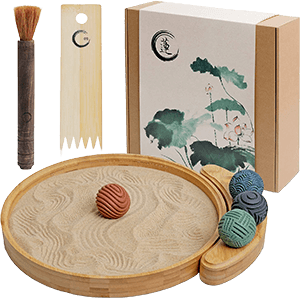 ENSO rectangular zen garden kit with bamboo tray and white sand