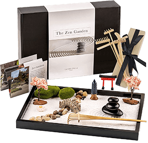 Cherry blossom and pagoda Japanese mini zen garden with torii gate and bridge