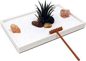 Nature's Mark mini zen garden with white sand and rocks for budget-conscious buyers