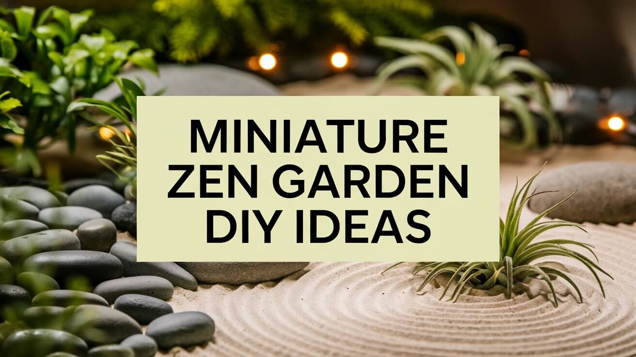 Classic white sand and river stone mini zen garden on a wooden tray