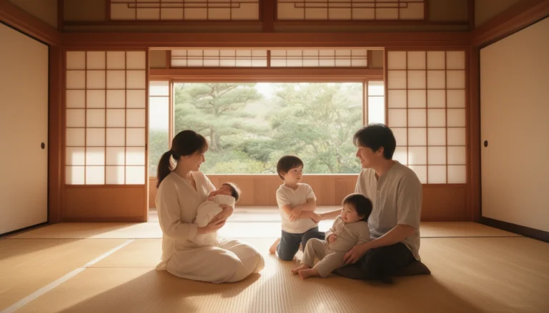 Japanese family with baby representing Japanese names that start with R